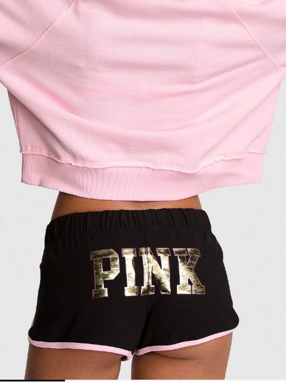✨VS Pink shine camo logo micro modal shorts sz L NWT